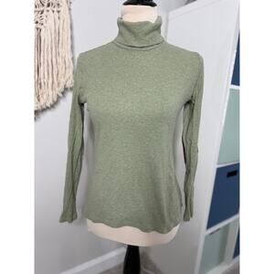 Lauren Ralph Lauren Green Ribbed Elbow Patch Turtleneck Shirt Top M Holiday Xmas